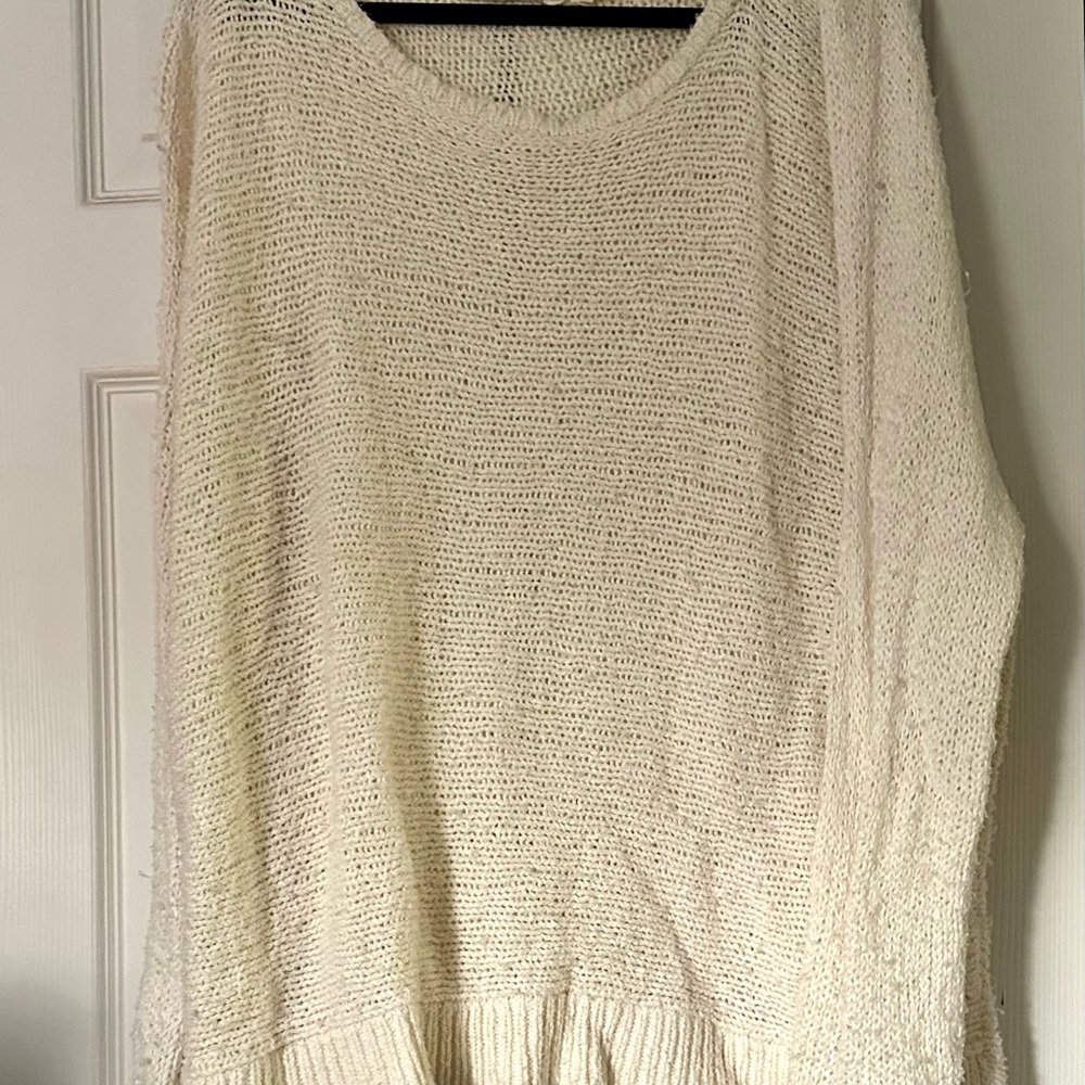 Eileen Fisher Cream Crew Neck Sweater with Textured Knit